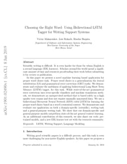 Choosing the Right Word: Using Bidirectional LSTM Tagger for Writing
  Support Systems