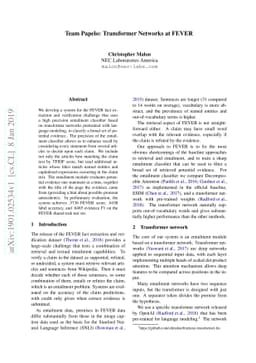 Team Papelo: Transformer Networks at FEVER