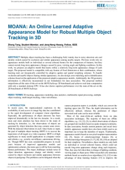 MOANA: An Online Learned Adaptive Appearance Model for Robust Multiple
  Object Tracking in 3D