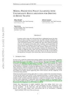 Model-Predictive Policy Learning with Uncertainty Regularization for
  Driving in Dense Traffic