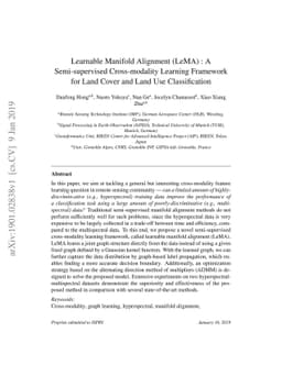 Learnable Manifold Alignment (LeMA) : A Semi-supervised Cross-modality
  Learning Framework for Land Cover and Land Use Classification
