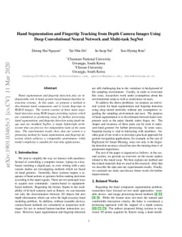 Hand Segmentation and Fingertip Tracking from Depth Camera Images Using
  Deep Convolutional Neural Network and Multi-task SegNet