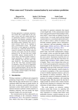 What comes next? Extractive summarization by next-sentence prediction