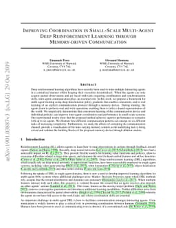 Improving Coordination in Small-Scale Multi-Agent Deep Reinforcement
  Learning through Memory-driven Communication