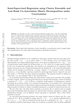 Semi-Supervised Regression using Cluster Ensemble and Low-Rank
  Co-Association Matrix Decomposition under Uncertainties