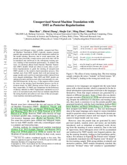 Unsupervised Neural Machine Translation with SMT as Posterior
  Regularization