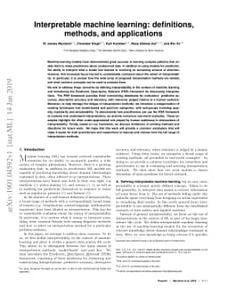Interpretable machine learning: definitions, methods, and applications