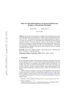 Peak-over-Threshold Estimators for Spectral Tail Processes: Random vs
  Deterministic Thresholds