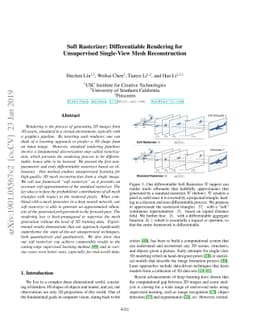 Soft Rasterizer: Differentiable Rendering for Unsupervised Single-View
  Mesh Reconstruction