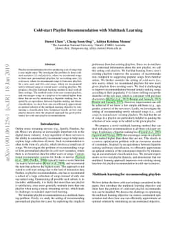 Cold-start Playlist Recommendation with Multitask Learning