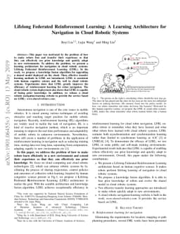 Lifelong Federated Reinforcement Learning: A Learning Architecture for
  Navigation in Cloud Robotic Systems