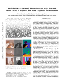 The RobotriX: An eXtremely Photorealistic and Very-Large-Scale Indoor
  Dataset of Sequences with Robot Trajectories and Interactions