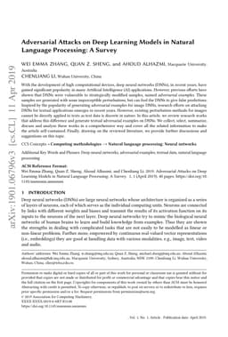 Adversarial Attacks on Deep Learning Models in Natural Language
  Processing: A Survey