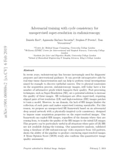 Adversarial training with cycle consistency for unsupervised
  super-resolution in endomicroscopy