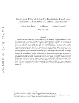 Perturbation Methods for Protection of Sensitive Location Data:
  Smartphone Travel Survey Case Study
