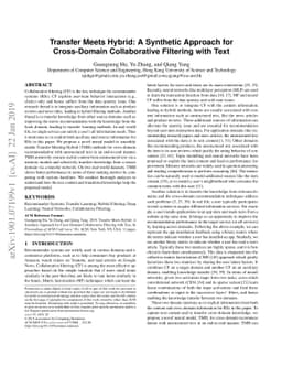 Transfer Meets Hybrid: A Synthetic Approach for Cross-Domain
  Collaborative Filtering with Text