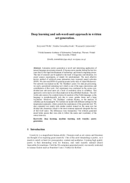 Deep learning and sub-word-unit approach in written art generation