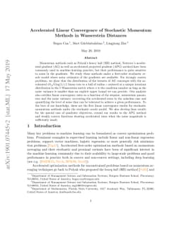 Accelerated Linear Convergence of Stochastic Momentum Methods in
  Wasserstein Distances