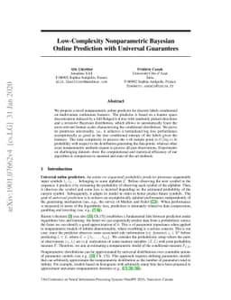 Low-Complexity Nonparametric Bayesian Online Prediction with Universal
  Guarantees