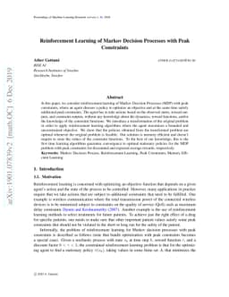 Reinforcement Learning of Markov Decision Processes with Peak
  Constraints