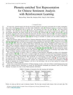 Phonetic-enriched Text Representation for Chinese Sentiment Analysis
  with Reinforcement Learning