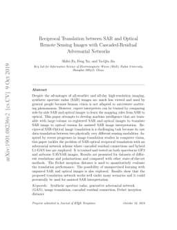 Reciprocal Translation between SAR and Optical Remote Sensing Images
  with Cascaded-Residual Adversarial Networks