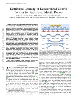 Distributed Learning of Decentralized Control Policies for Articulated
  Mobile Robots