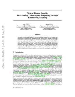 Deep Neural Linear Bandits: Overcoming Catastrophic Forgetting through
  Likelihood Matching