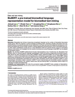 BioBERT: a pre-trained biomedical language representation model for
  biomedical text mining