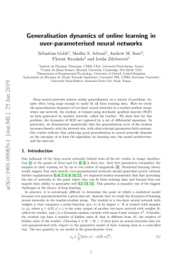 Generalisation dynamics of online learning in over-parameterised neural
  networks