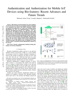 Authentication and Authorization for Mobile IoT Devices using
  Bio-features: Recent Advances and Future Trends