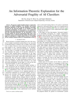 An Information-Theoretic Explanation for the Adversarial Fragility of AI
  Classifiers