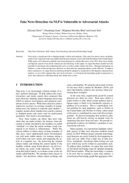 Fake News Detection via NLP is Vulnerable to Adversarial Attacks