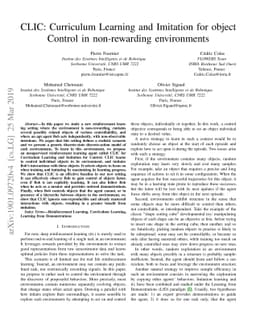 CLIC: Curriculum Learning and Imitation for object Control in
  non-rewarding environments