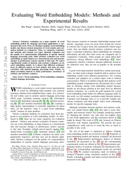 Evaluating Word Embedding Models: Methods and Experimental Results