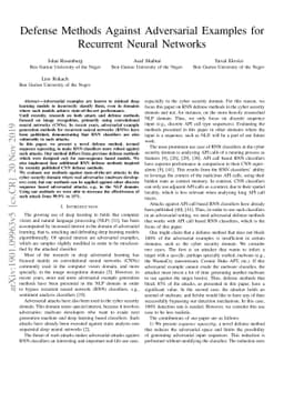 Defense Methods Against Adversarial Examples for Recurrent Neural
  Networks