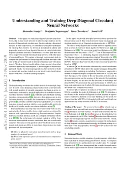 Understanding and Training Deep Diagonal Circulant Neural Networks