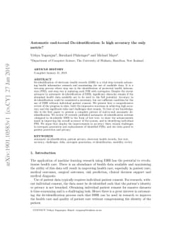 Automatic end-to-end De-identification: Is high accuracy the only
  metric?