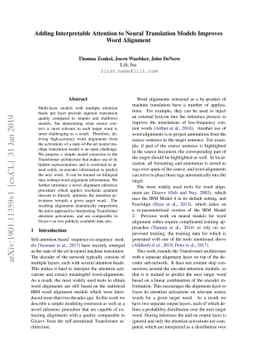 Adding Interpretable Attention to Neural Translation Models Improves
  Word Alignment