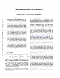 Optimal mini-batch and step sizes for SAGA