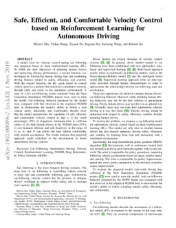 Safe, Efficient, and Comfortable Velocity Control based on Reinforcement
  Learning for Autonomous Driving