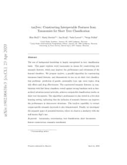 tax2vec: Constructing Interpretable Features from Taxonomies for Short
  Text Classification