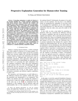 Progressive Explanation Generation for Human-robot Teaming