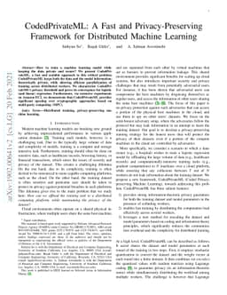 CodedPrivateML: A Fast and Privacy-Preserving Framework for Distributed
  Machine Learning