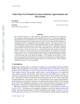 Finite-Time Error Bounds For Linear Stochastic Approximation and TD
  Learning