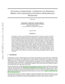Universal Lemmatizer: A Sequence to Sequence Model for Lemmatizing
  Universal Dependencies Treebanks