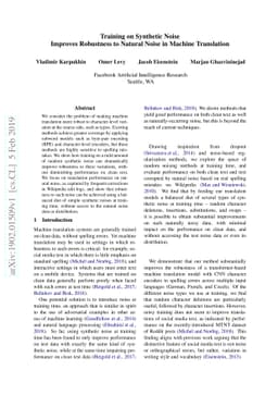 Training on Synthetic Noise Improves Robustness to Natural Noise in
  Machine Translation