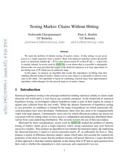 Testing Markov Chains without Hitting