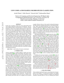 Conv-codes: Audio Hashing For Bird Species Classification