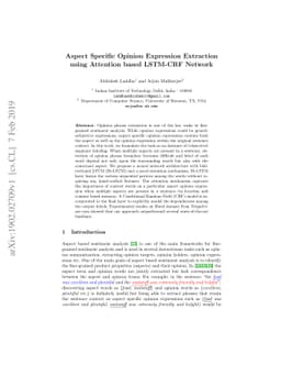 Aspect Specific Opinion Expression Extraction using Attention based
  LSTM-CRF Network